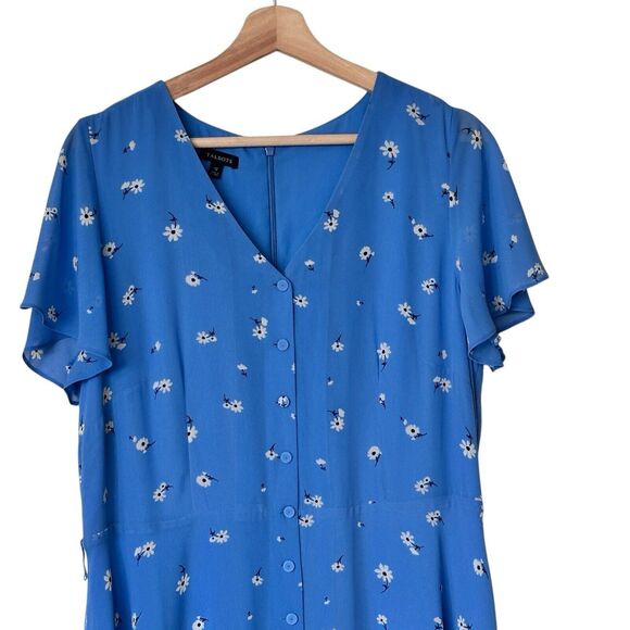 Talbots 12 Floral Blue Flowy Button Down Shirt Chiffon Maxi Dress - Picture 5 of 10